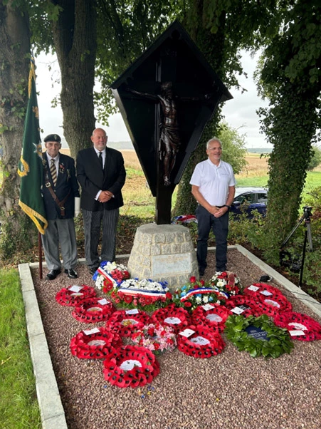 Trustee of the Cheshire Roll of Honour, Stephen Benson, with Terry Berry, Western Front Services and the Worcestershire Regimental Standard.